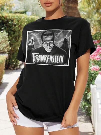 Womens Classic Monster Lives T-Shirt Retro Fantasy Horror Karloff Boris Karloff Universal Monsters Graphic Tees For Women Vintage Style Creature Shirts