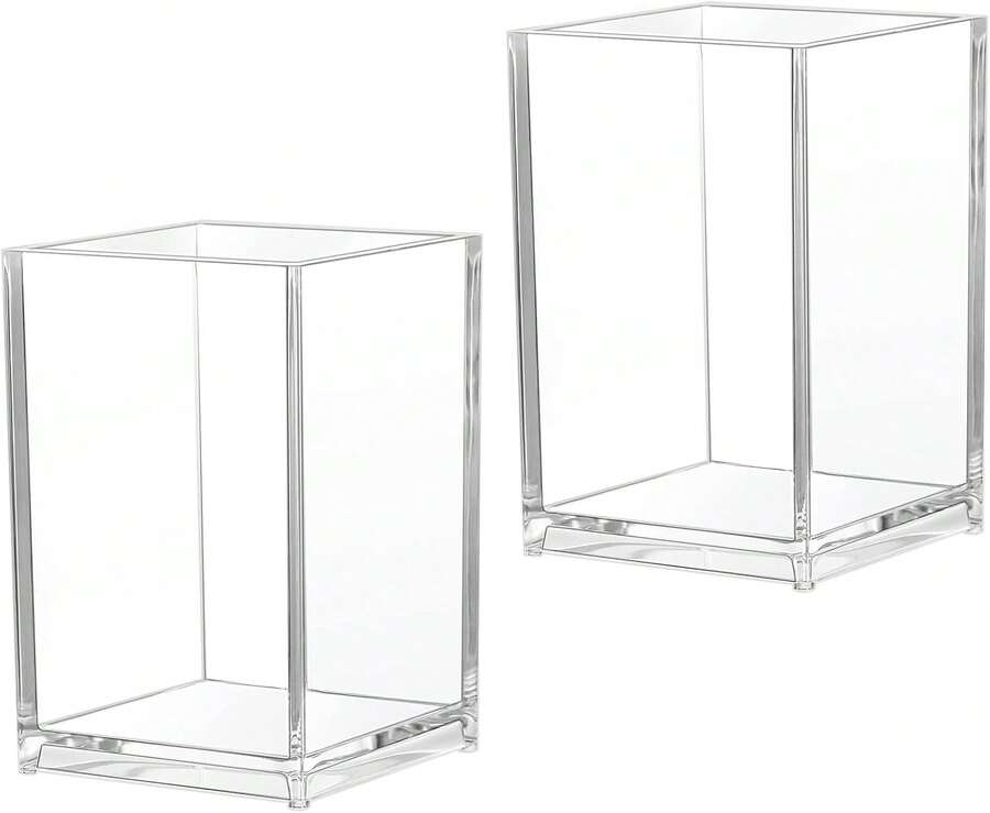 Portapenne in acrilico trasparente, set da 2 – Contenitore semplice in stile per la scrivania – Scatola portaoggetti per pennelli da trucco - Trasparente - Visualizzare 1