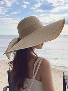 1pc Women's Butterfly Decor UV Protection Bohemian Style Sun Hat, Summer Boho,Beach,Vacation - Multicolor - View 1