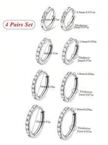 4 Pairs/1 Pair Elegant Earrings For Women, Stainless Steel Hoop Earrings. Gold-Tone Summer Earring Set, Jewelry For Females. Golden Jewelry. Silver Hoop Earrings With Cubic Zirconia, Suitable For Wearing On Cartilage, Earlobe, Helix. These Earrings Are Lightweight And Hypoallergenic (6mm/8mm/10mm/12mm). Suitable For Daily Wear, Parties, Vacations, Swimwear - As Shown - View 11
