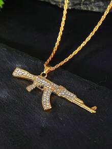 Mặt dây chuyền hình súng đồ chơi AK47 đính kim cương, phong cách punk, sáng tạo, độc đáo, thích hợp cho nam giới đeo hàng ngày, là món quà lý tưởng cho phái mạnh. - súng - Xem 6