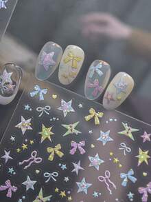 1 5D 3D Shell Light Star Bow Nail Sticker Self-Adhesive Transfer Printing Slider Nail Sticker Decal - Multicolor - View 1