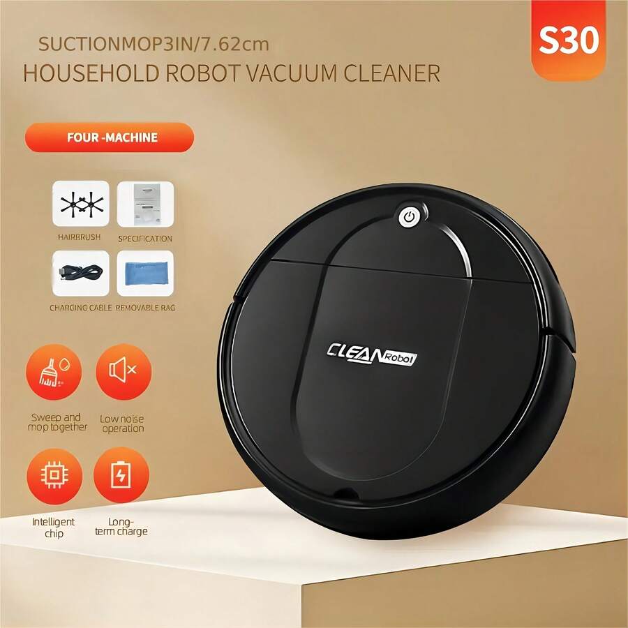 This Robotic Vacuum Cleaner And Mop Combo Is Suitable For Both Wet And Dry Cleaning, Offers Multiple Cleaning Modes, And Is A 3-In-1 Robot Vacuum Cleaner With Automatic Charging. It's Perfect For Cleaning Pet Hair And Debris, Hard Floors, And Low-Pile Carpets. - màu đen - Xem 1