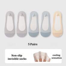 1/3/5双装春夏冰丝船袜，女士防滑，防后跟滑脱，隐形袜，薄款低帮袜，透气凉爽袜 - 彩色 - 查看 30