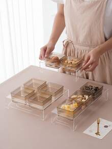 1 Set Transparent Acrylic Base Dish Set, Snack Candy Dried Fruit Cookie Storage Set, Wedding Party Holiday Decoration Display - Amber - View 5