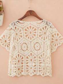 Áo khoác cardigan dệt kim tay ngắn khoét eo kiểu Bohemian dành cho nữ, kiểu khăn choàng ngắn. - Màu be - Xem 2