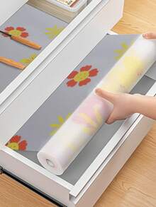 1pc Transparent Red & Yellow Printed Kitchen Cabinet Shelf Liner, EVA Waterproof Non-Slip Drawer Mat, Thick & Easy-To-Clean Drawer Pad Suitable For Drawers, Refrigerators, Cabinets And Kitchens - Multicolor - View 8