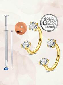 20/18G Titanium Horseshoe Nose Ring Double Gem Hoop 8mm Surgical Steel Silver, For Septum Helix Tragus Cartilage Labret Lip Piercing, Women Gift - Horseshoe Nose Ring - View 12