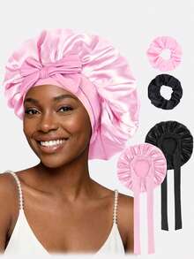 2 chiếc mũ rộng vành bằng lụa co giãn có nơ ruy băng đường kính 36cm dành cho nữ, mũ ngủ, mũ quấn tóc, mũ chăm sóc tại tiệm - Nhiều màu - Xem 22