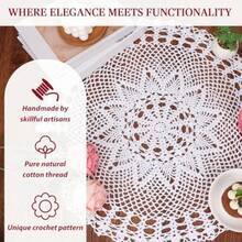 kilofly Handmade Crochet Cotton Lace Table Sofa Doily Waterlily White 22 inch - Blanco - Ver 6