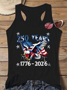 Summer Tops Women 250th Anniversary Tank Tops American Eagle Flag Sleeveless Tee - màu đen - Xem 1