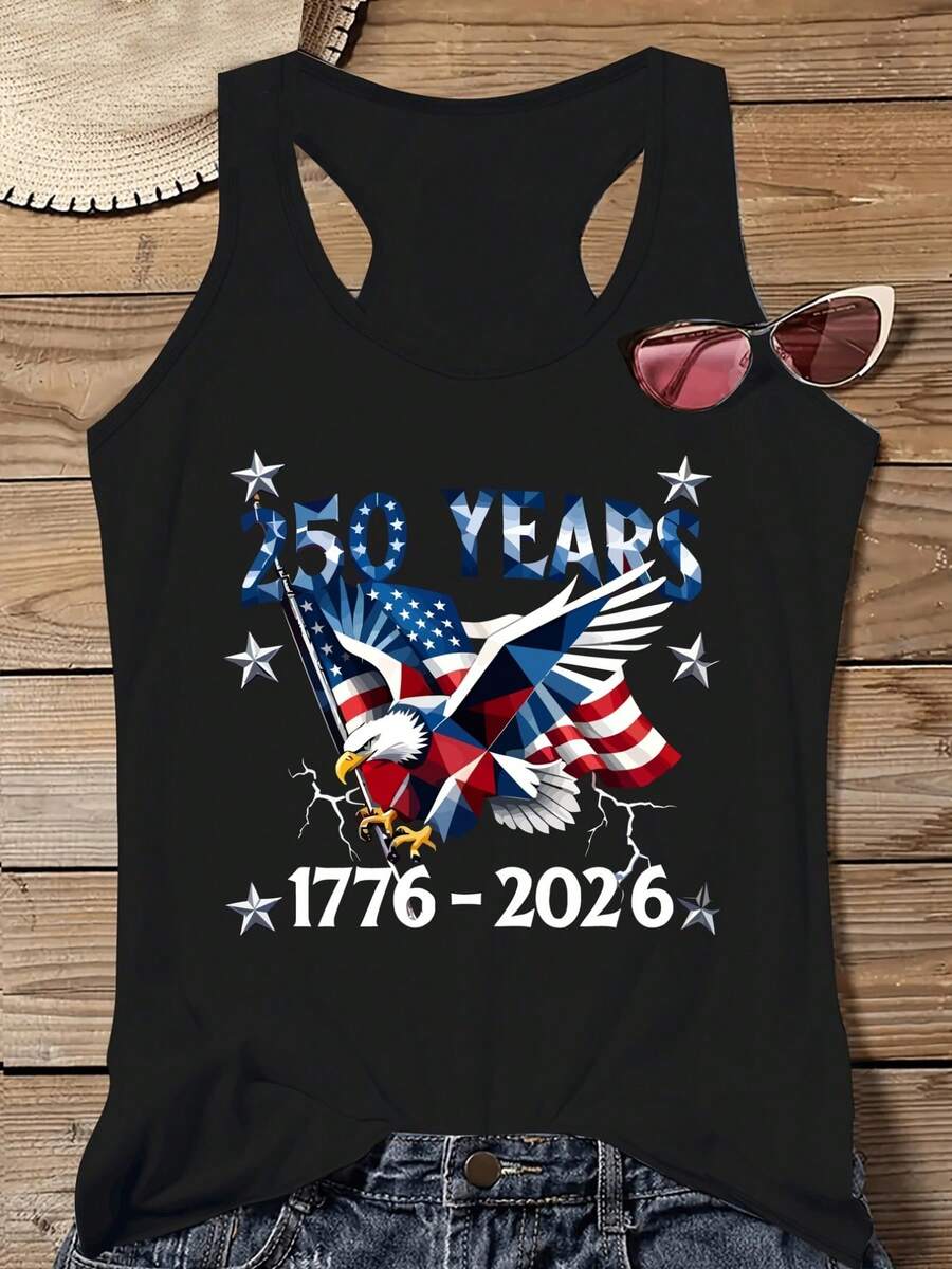 Summer Tops Women 250th Anniversary Tank Tops American Eagle Flag Sleeveless Tee - màu đen - Xem 1