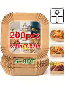 50/100/200 miếng lót nồi chiên không dầu hình vuông dùng một lần (6.3"/7.87"), lót rổ chiên không dầu bằng giấy, cốc nướng giấy, khay nướng, đĩa giấy dùng một lần, tấm lót đĩa, giấy chống dầu mỡ, phụ kiện lò nướng, dụng cụ làm bánh. - Nhiều màu - Xem 10