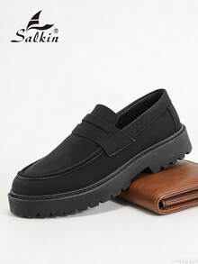 Salkin 奢华男士一脚蹬便士乐福鞋，纯色仿麂皮休闲鞋。现代生活，尽享平价奢华。柔软舒适，透气防滑，耐磨鞋底，时尚优雅的绅士鞋款，适合商务、派对、婚礼等场合，春、夏、秋季皆宜。尺码偏大，建议选购小一码。 - 黑色 - 查看 2