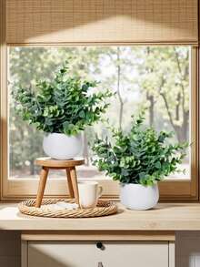 Artificial Eucalyptus Potted Plant Plastic Potted Plant Home Decor Accessories Ornament Small Fake Plants For Indoor Home Decoration, Artificial Flowers For Window Sill, Bathroom, Wall, Office Desk, Office, Kitchen - Multicolor - View 8