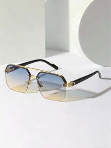 1 Pair Spring/Summer New Ocean Gradient Half-Frame Sliced Double-Bridge Fashion Glasses - Multicolor - View 4