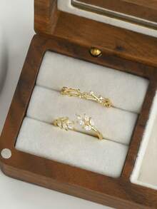 2件套 时尚奢华猫眼石叶子开口戒指 - 黃色 - 查看 5