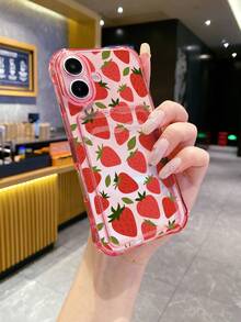 1pc Pink Strawberry Pattern Shockproof TPU Phone Case, Suitable For IPhone, Android, Phones - Multicolor - View 2