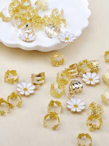 45pcs Alloy Daisy Flower Hair Clips, Y2K Punk Hip Hop Decor Hair Accessories, Gift For Party & Daily Use - Gold - View 4