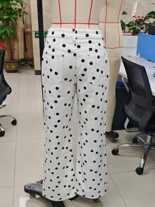 Polka Dot Jeans Women Y2K Print High Waisted Wide Leg Denim Pants Vintage Stretchy Boyfriend Jeans 90s Streetwear - 棕色 - 查看 8