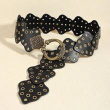 1pc Women's Bohemian Style Brown Patchwork Retro Metal Buckle Belt, Suitable For Dresses, Jeans, Music Festival & Commute Outfits Fall, Autumn, Halloween - 黑色 2 - 查看 10