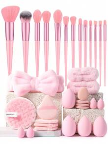 Bộ dụng cụ trang điểm 33 món bao gồm: 13 cọ trang điểm + 4 bông mút trang điểm + 4 bông mút trang điểm mini + 4 bông phấn tam giác + 4 bông phấn dạng cushion mini + 1 miếng bọt biển rửa mặt + 1 băng đô cài tóc + 2 dây đeo chậu rửa tay - Nhiều màu - Xem 1