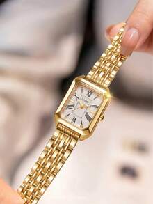 经典五珠优雅不锈钢手链腕表，方形女士不锈钢石英时尚腕表。适合日常搭配，也可作为生日、周年纪念日、感恩节后的星期五、年末、网络星期一和万圣节等场合的礼物。不含礼盒。 - 白色 - 查看 9