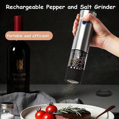 Automatic Electric Pepper Grinder | Rechargeable Salt And Pepper Mill - Adjustable Coarseness, Stainless Steel Body With Lithium Battery - Suitable For Home Kitchen, BBQ, Restaurant, Outdoor, Wedding Gifts