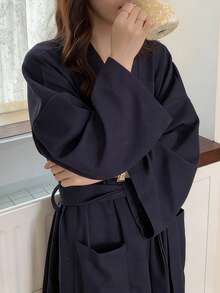 Áo choàng tắm kẻ sọc nhuộm màu kiểu Nhật Bản, đồ ngủ/đồ mặc nhà rộng rãi thoải mái dành cho nữ, thích hợp cho mùa xuân và mùa thu. - Nhiều màu - Xem 9