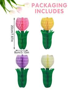3pcs Tulip Flower Center Decorations, Paper Tulip Honeycomb Decor, Spring Home Decor, Pink & Yellow Flowers, Suitable For Office, Garden Party, Dining Table Center, Mother's Day, Spring Hanging Decor - Multicolor - View 4