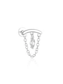 1pc 925 Sterling Silver Flat Back Ear Cuff Earring With Chain & Diamond Stud Earring, Ear Cuff Earring, Ear Lobe Earring, Gift For Women - Silver - View 28