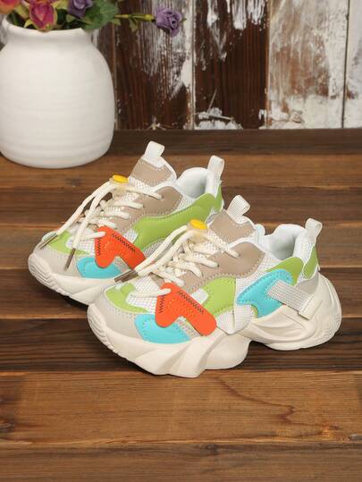 1 Pair Kids' Casual Sneakers, Fashionable Breathable Mesh Patchwork Low-Top Vulcanized Shoes For Boys & Girls, Spring/Autumn