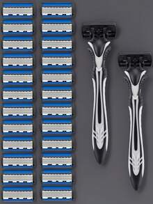 6-Layer Premium Men's Razor, Ergonomic Non-Slip Handle, Durable Stainless Steel Blades, Smooth Shave, Close Shave, 6/12/24/36 Replacement Blade Packs, Non-Irritating, Precise Shaving, Essential Beard Trimmer, Convenient Cleaning - 2 Handles + 36 Blades - View 3