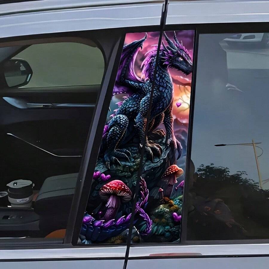 2pcs High-Quality Waterproof Vinyl Stickers, Designed Specifically For Car B-Pillars, Also Includes 1 Innovative B-Pillar Protective Film With Western Dragon Pattern. These Stickers Are Suitable For Use On Vehicles, Walls, And Glass Windows. - A - View 1