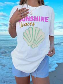 Summer TopsWomen Y2k Oversized Graphic Tees Floral Print Short Sleeve Crewneck T Shirts Loose Fit Summer   Tops For Teen Girls Aesthetic Clothes 2000s Beach Shirts For Women StreetwearLoose And Comfortablesummer Clothes Summer Outfits For Women - 紅白色 - 查看 4