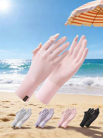 1 par de guantes de protección solar de seda de hielo para mujeres, guantes sin dedos transpirables y delgados para ciclismo al aire libre, conducción, primavera/verano