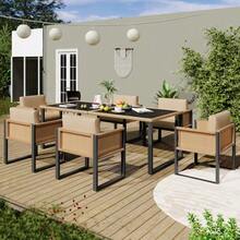 Polyrattan Dining Table And Chair Set, Garden Furniture, 6-Person Garden Dining Set With Armchairs, Removable And Washable Fabric Covers - 黑色 - 查看 8