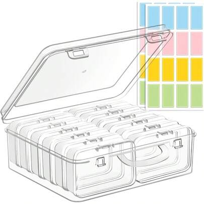 1 Set Bead Organizer And Storage Box, 12 Transparent Plastic Boxes With Lids And 1 Large Box, Comes With 32 Colorful Label Stickers For Beads, Jewelry Making, Crafts, Hardware, Fishing Tackle, Small Parts