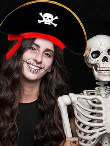 Bộ 2 món: Mũ cướp biển Halloween + Mặt nạ cướp biển - Mũ hóa trang thuyền trưởng in hình đầu lâu, phụ kiện cướp biển, mũ dự tiệc, mũ hóa trang, mũ thuyền trưởng hài hước, quà tặng Valentine. - Nhiều màu - Xem 2