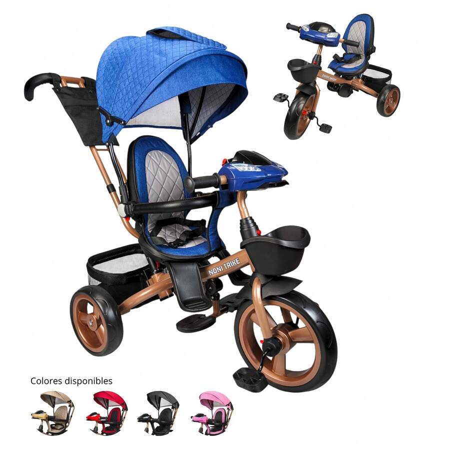 Triciclo Infantil Tipo Carriola Con Bastón Ajustable Luz Y Sonido Producto de calidad Diseño moderno Uso diario Perfecto para regalo Duradero Fácil de usar - Azul - Ver 1