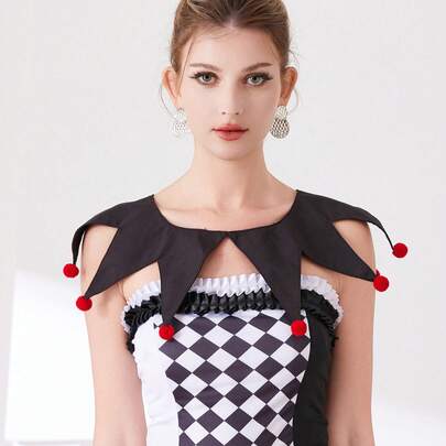 1件复古戏剧小丑风格假项圈，马戏表演服装配饰，派对男女角色扮演可爱造型，多功能假项圈带绒球装饰