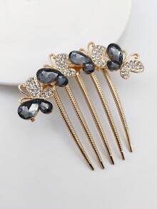 1个中号水钻蝴蝶发梳，金属侧梳，适合情人节佩戴 - 彩色 - 查看 1