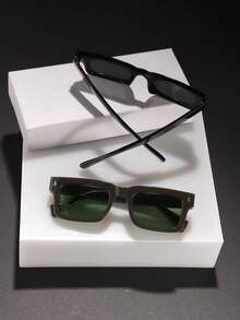 2 buc ochelari pătrați la modă pentru bărbați, ramă clasică de culoare solidă, lentile colorate moi, ușori, potrivire perfectă, ținută de călătorie zilnică, cu cutie pentru ochelari - Multicolor - Vizualizare 4