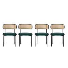Set Of 4 Velvet Dining Chairs, Modern And Minimalist Style, With Four Metal Support Legs. Living Room And Bedroom Chairs, Made Of Green Rattan. - Dark Green - View 12