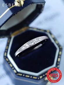 ESBERRY Nhẫn đính hôn/nhẫn cưới độc đáo bằng bạc Sterling 925 dành cho nữ, nhẫn cam kết/nhẫn vĩnh cửu, món quà trang sức tinh tế. - Bạc - Xem 1