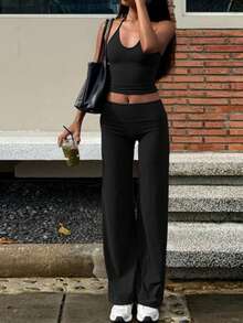 Summer Going Out Outfit Two Pieces Set Tank Tops And Pants Yoga Sports Outfits For Women Gym Outfits Women Black - Black - View 2