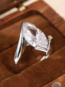 1 chiếc nhẫn nữ thanh lịch đính đá Cubic Zirconia, thích hợp làm quà tặng đám cưới, lễ đính hôn, kỷ niệm, quà tặng ngày Valentine. - Bạc - Xem 4