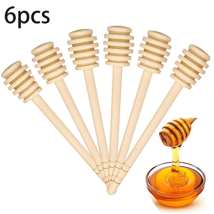 6 Pcs Honey Dipper Stick, 3 Inch Mini Honey Dipper, Wooden Honey Dippers Stick, Honey Stirrer Honey Wand For Honey Collecting Dispensing Drizzling Jar Portable And Wedding Party - View 1