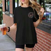 Women's Summer Overstimulation Mom Club Graphic Print Round Neck Short Sleeve Simple Casual Everyday Black Plus Size-Shirt Tops, Mom Birthday Graphic Print Ladies Tops, Fun Mom Prints Ladies Summer Clothing, Face Letter Prints Summer Tops - 黑色 - 查看 3