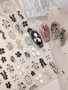 1pc Dark Girl Star Flower Nail Sticker, Cute 5D Sweet Punk Snake Skin Ice Flower Nail Decor, Nail Art Decoration, Handmade Nail Sticker, Nail Tips, Suitable For Girls And Women, Best Nail Art Supplies, Nail Sticker, Y2K Nail - Multicolor - View 1